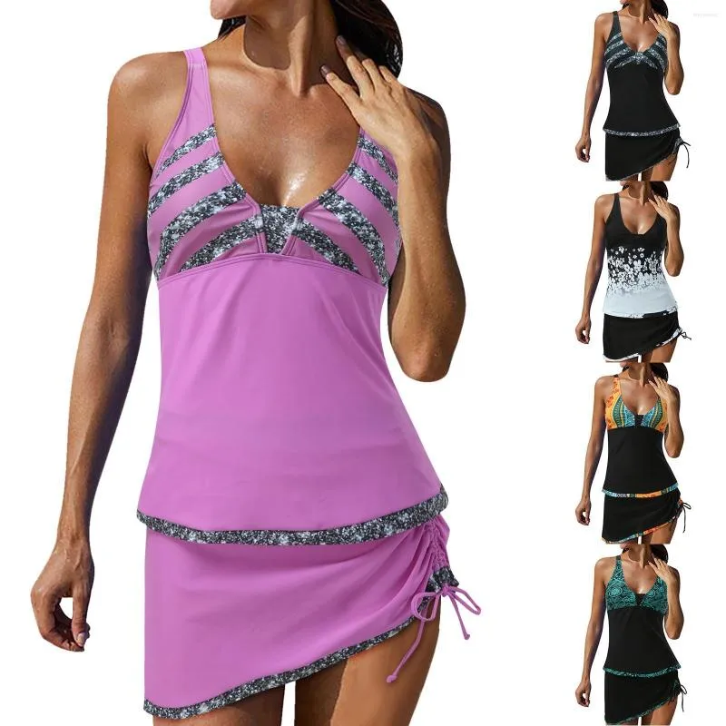 Maillot de bain femme avec short maillot de bain haut soutien-gorge plus long bikini plage vacances cordon de serrage V