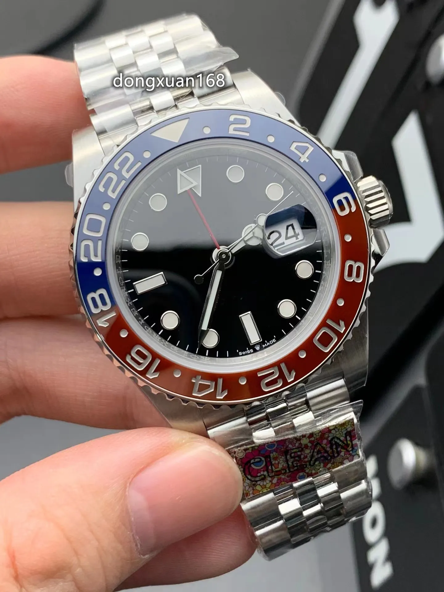 CLEAN factory Pepsi Watch diamètre 40 mm avec mouvement 3186 aiguille stéréoscopique à axe solide miroir en verre saphir boîtier en acier 904L bracelet de montre N8TB