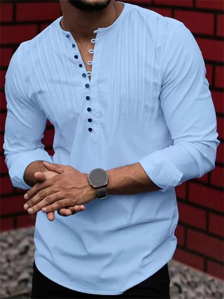 Chemises habillées pour hommes en lin couleur unie à manches longues t-shirt lâche décontracté chemise d'affaires coton surdimensionné vêtements pour hommes 230707