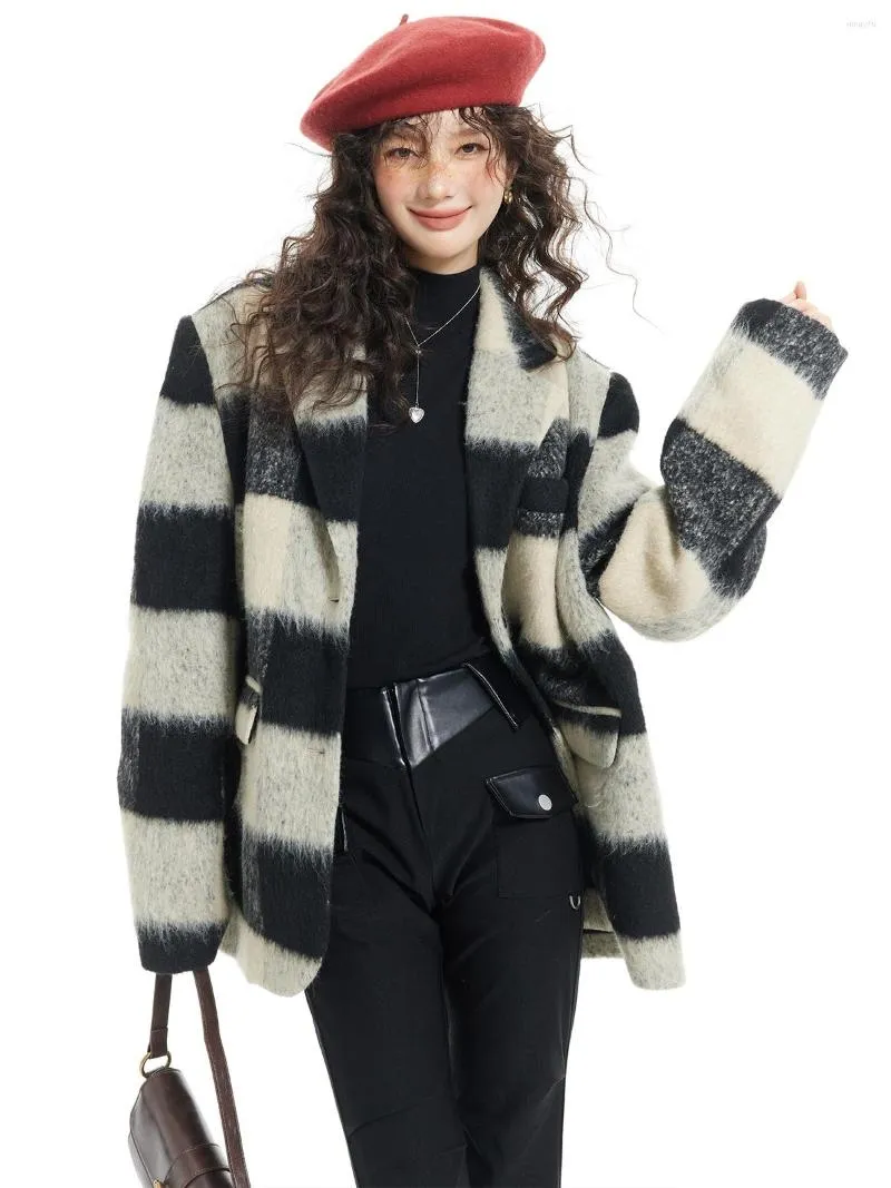 Vestes pour femmes Design Manteau en laine à carreaux avancé Style automne et hiver Warm College