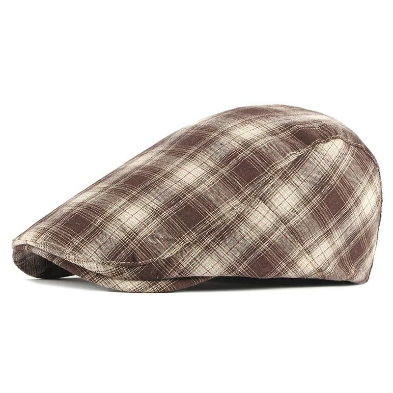 LDSLYJR 2021 Cotton Spring Summer Plaid Newsboy Caps Flat Peaked Cap Men and Women Painter Beret Hats 58