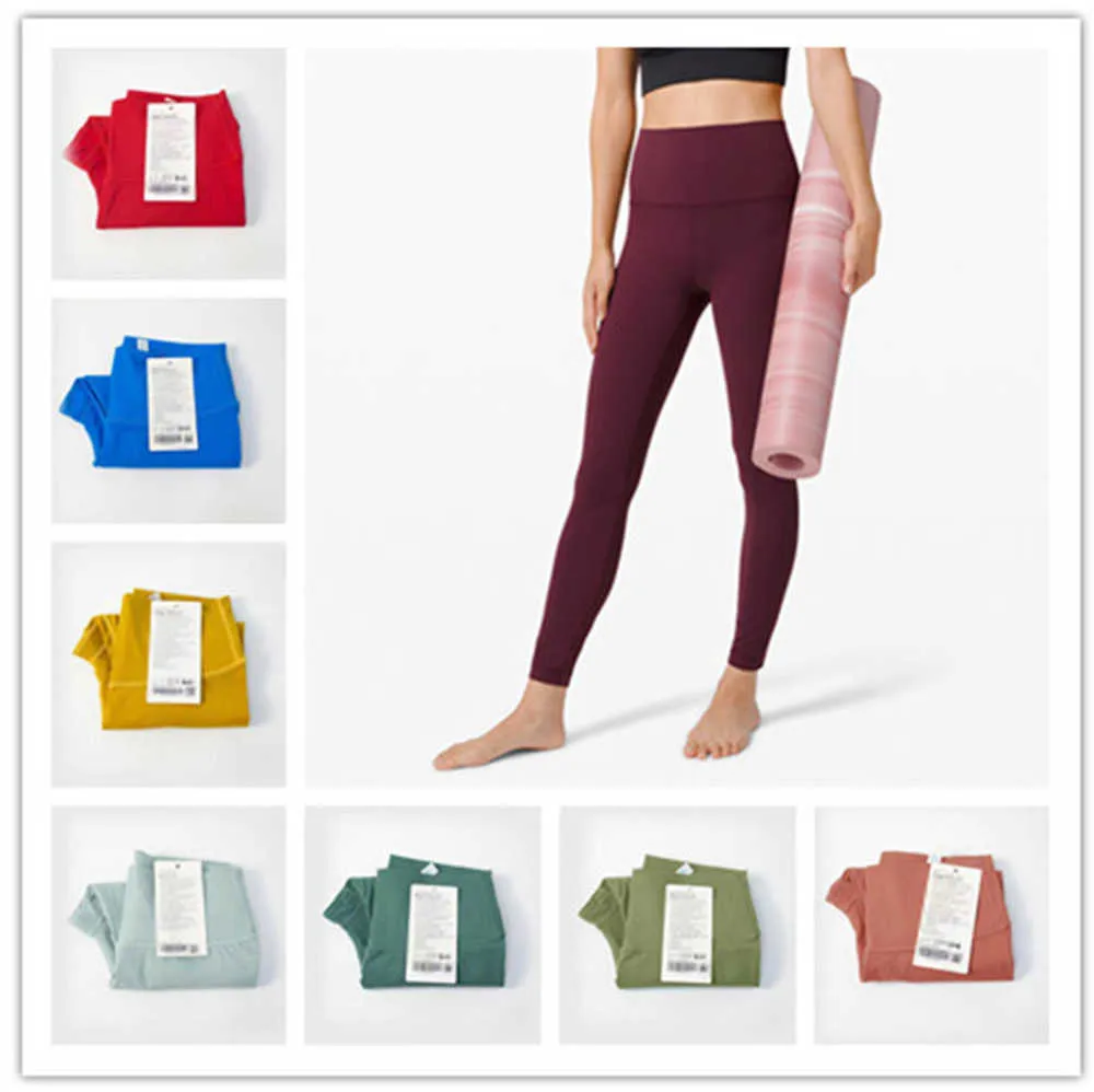 Roupas de ioga LL Calças de cintura alta femininas Push-up Fitness Leggings macias elásticas Hip Lift em forma de T Esportes Running Training Cores femininas Design respirável 36ess