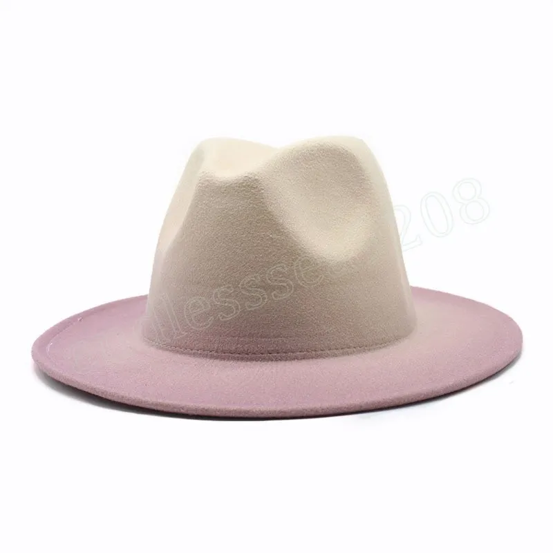 Британский стиль шляпы Fedora Gradient Classic Big Wide Brim Felted Jazz Hat Women Panama Свадебная церковь Cap Sombreros de Mujer