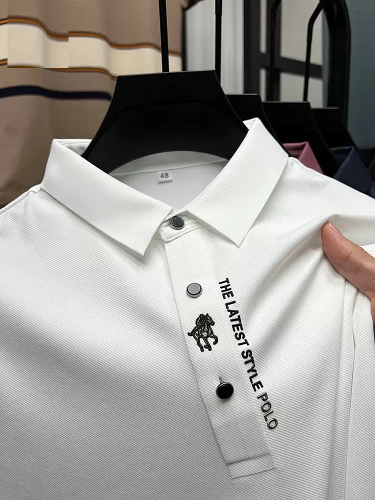 High Quality Mens TShirts Summer Business HighEnd Solid Color Short Sleeve Polo breathable Shirt Lapel Collar Men Fashion Casual No Trace Printing Wholesale