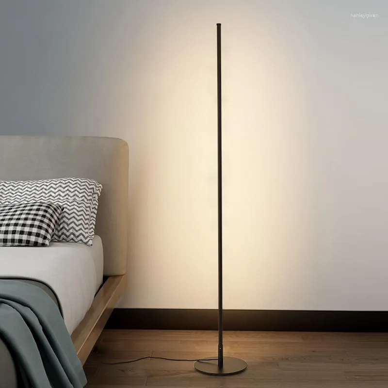 Nordic LED Floor Lamp Stand for Bedroom Bedside Living Room with Remote Control Dimmable Aluminum Shade White Light 2024