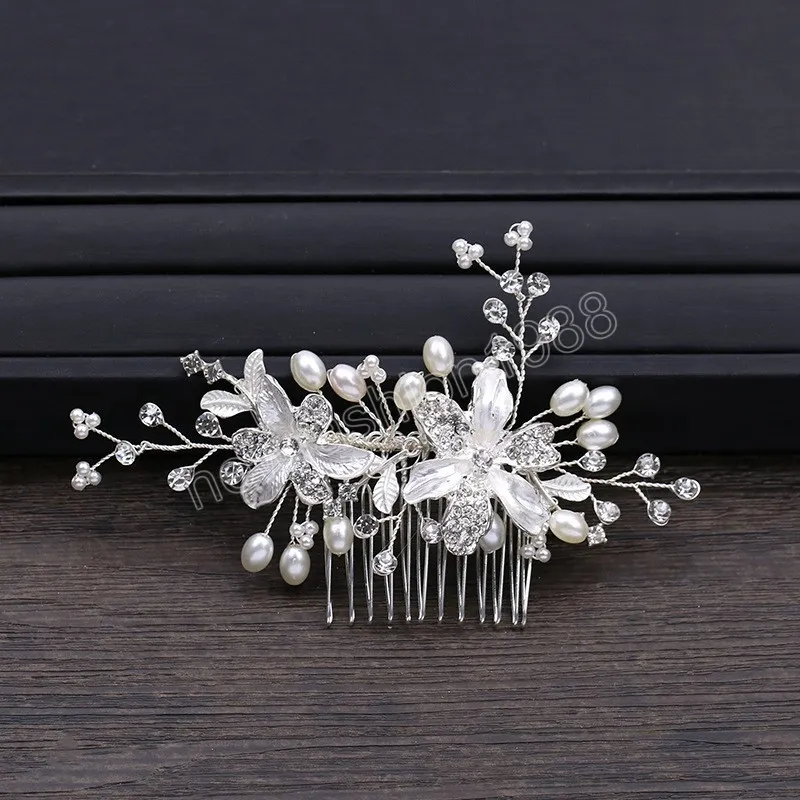 Bloem Haar Kam Bruiloft Haar Clips Bloemen strass Parels Haaraccessoires Sieraden Voor Vrouwen Haar Ornamenten Tiara Hoofddeksel