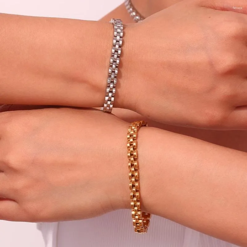 Link Bracelets Trendy Modern Gold Silver Color Double Bracelet 18cm Stainless Steel Waterproof Hypoallergenic Women's Jewelry