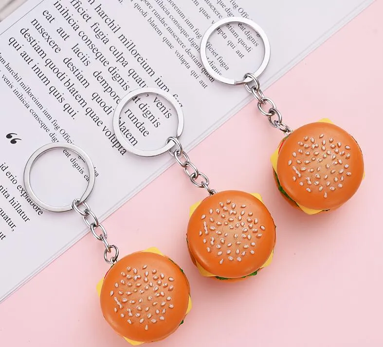 Simulation PVC Food Hamburg Keychain Pendant Fashion Alloy Bag Car Keychains Jewelry Gift For Men Women In Bulk