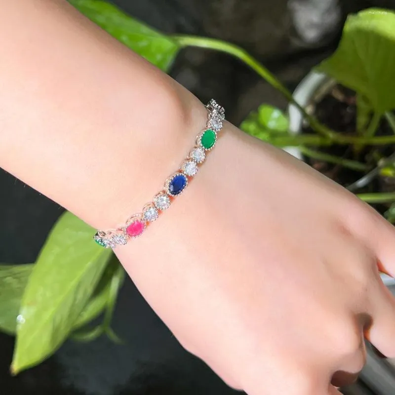 Link Bracelets Beaqueen CZ Fashion Fashion Women Party مجوهرات فريدة من نوعها تاج سوار تمرير قابل للتعديل مع الحجر الأخضر الأحمر الورد B248