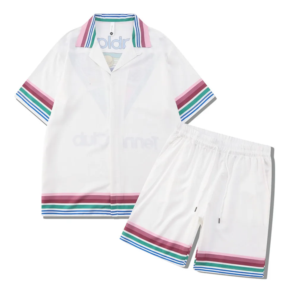Survêtements pour hommes Costume décontracté rétro Creative Vacation Beach Shorts Twopiece Hiphop Loose Contrast Color Gradient Shortsleeved Shirt 230707