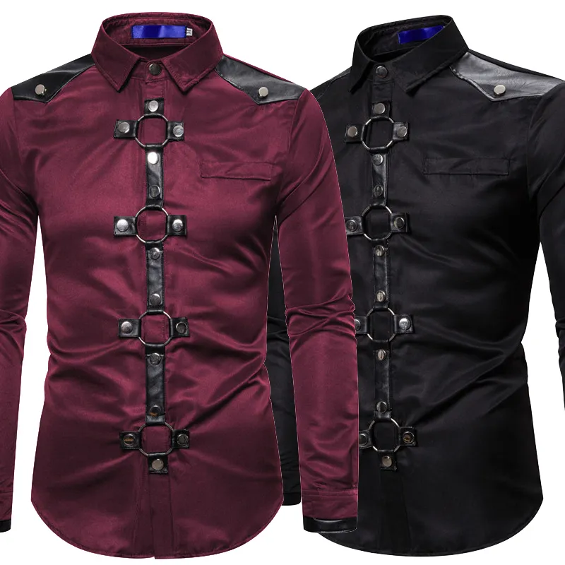 Camisas masculinas góticas com rebites e manga comprida retrô medieval renascentista blusa vitoriana steampunk casual camisa de algodão 230707