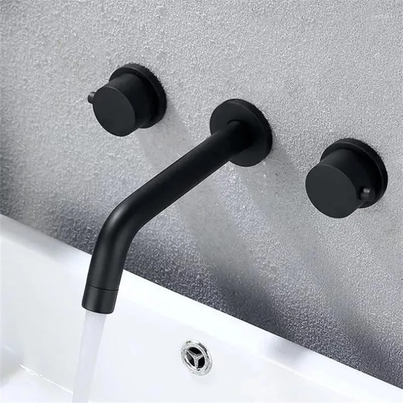 Bathroom Sink Faucets Matte Black Faucet-Double Handle Wall Mount Brass Basin Mixer And Rough-in Valve Included Top Quality