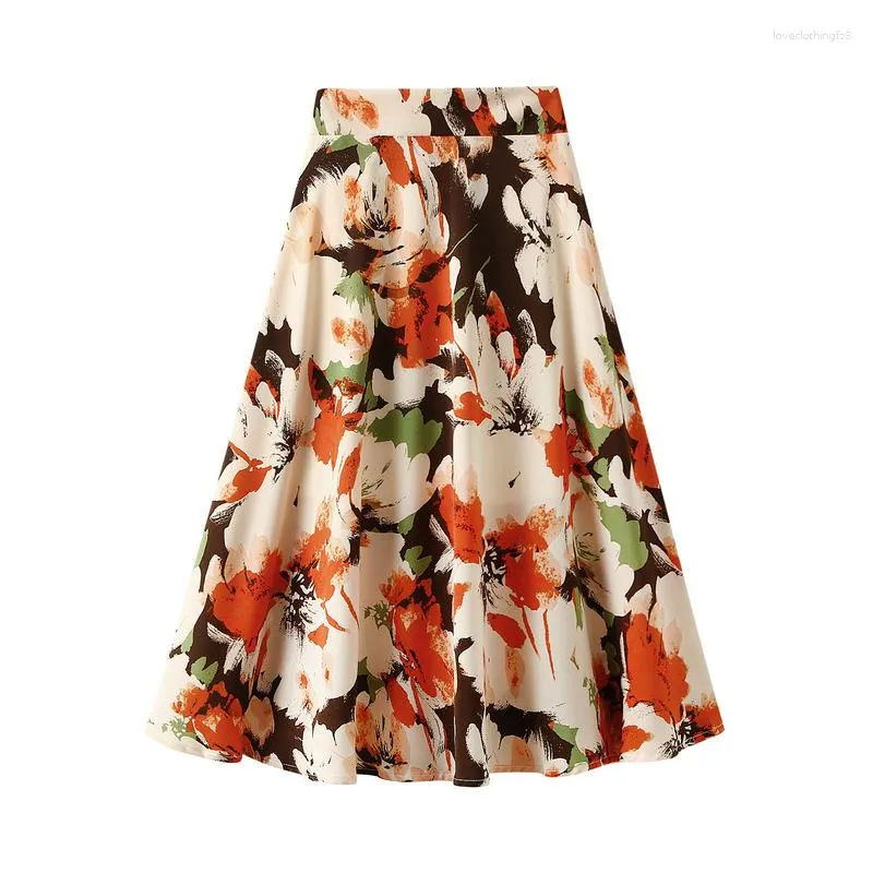 Skirts Floral Skirt Korean Fashion Clothing Women's Summer High-waisted Slimming Mid-length Retro A-line Umbrella Long For Women