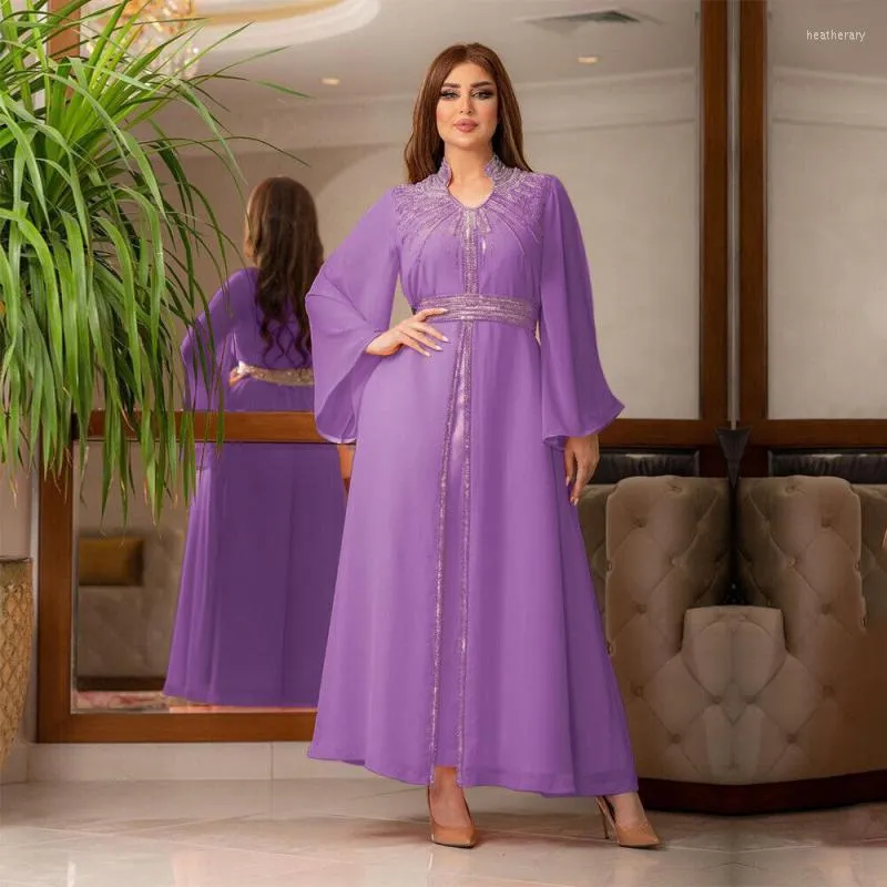 エスニック服モロッコラインストーンイブニングドレス女性のためのドバイアバヤトルコローブイスラム教徒シフォンカフタンアラビアイスラムファム Djellaba