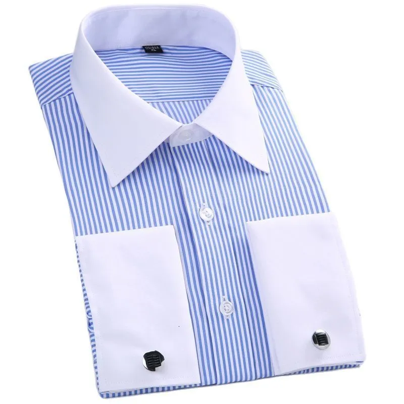 Camisas sociais masculinas M6XL camisa de punho francesa 2023 branco manga longa botões de negócios formais masculinos abotoaduras de ajuste regular 230707