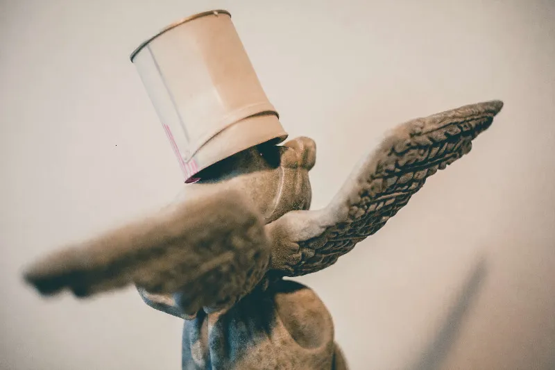 Banksy Iron Bucket Painting Angel Sculpture Handmade Grey Fashion Doll ...