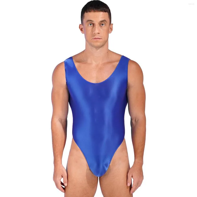 Glossy Backless Mens Blue One Piece Swimsuit High Cut U Neck Sleeveless  Leotard For Sports, Yoga, Beach, And Swimming In Soild Color From  Walterruby, $12.22