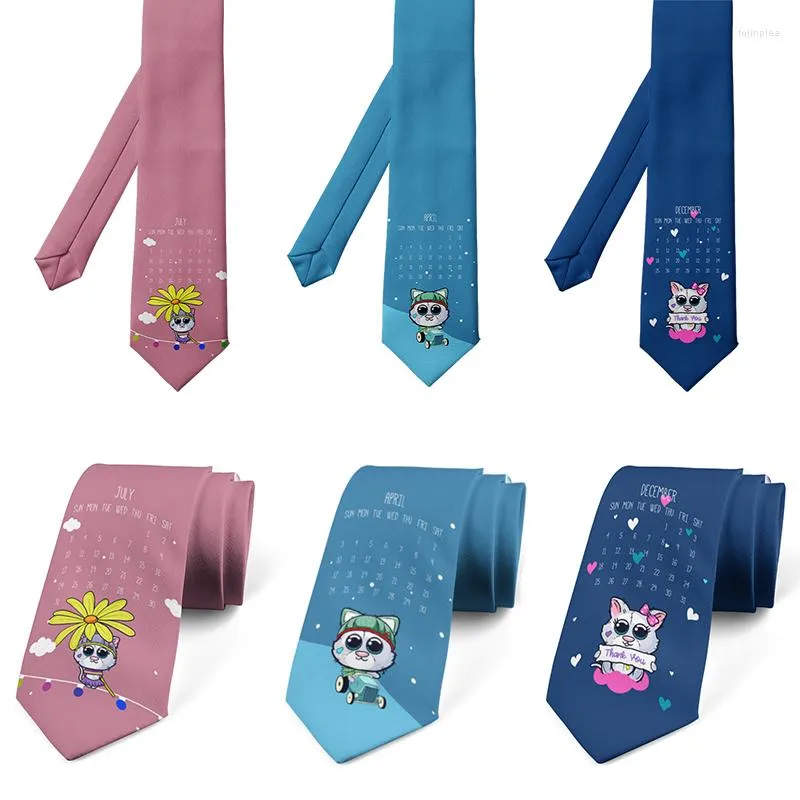 Bow Ties slipsar män kalender tryck mode kreativ personlighet polyester nyhet affär casual daglig datering elegant med slips