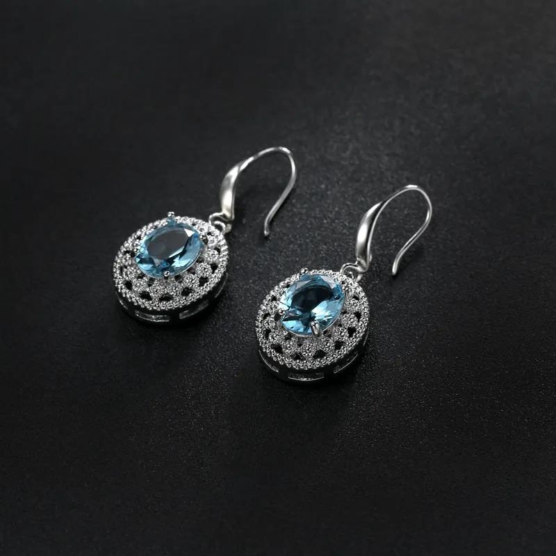 designer jewelry Source Unique Design Earrings Jewelry In Stock Electroplated Stone Topaz Shallow Aqua Blue Earrings