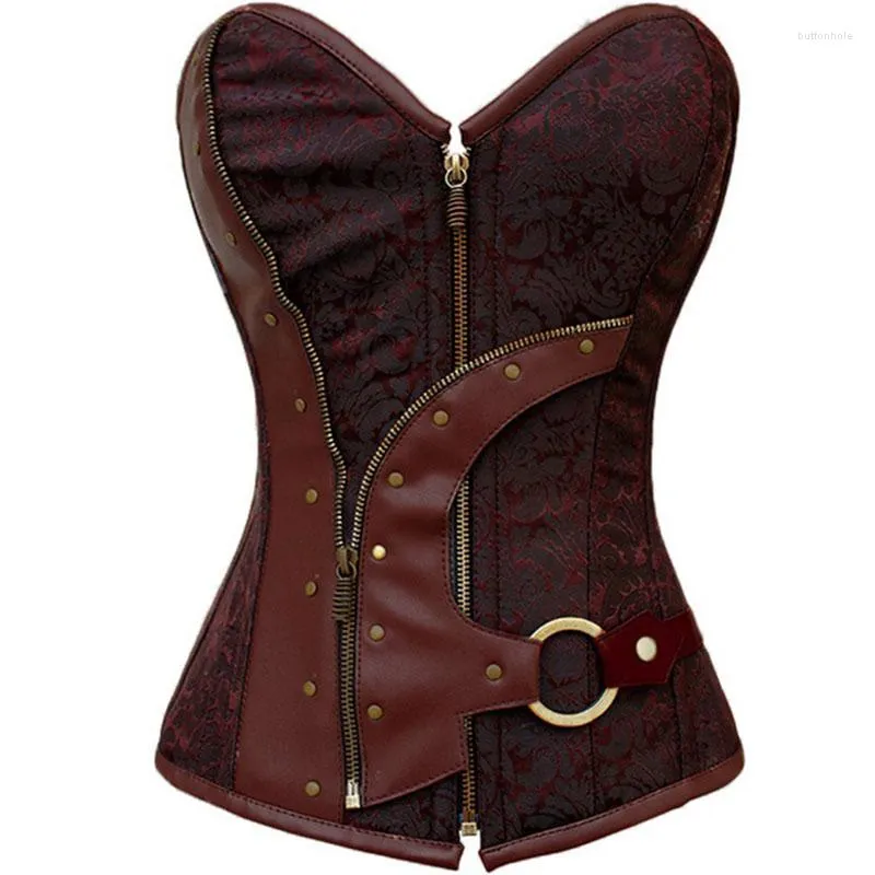 Bustiers Korsetten Bruin Steampunk Corset Plus Size 6XL Stoom Punk Vrouwen Uitloper Uitgebeende Bustier Metalen Sloten Gothic Over Bust Korse