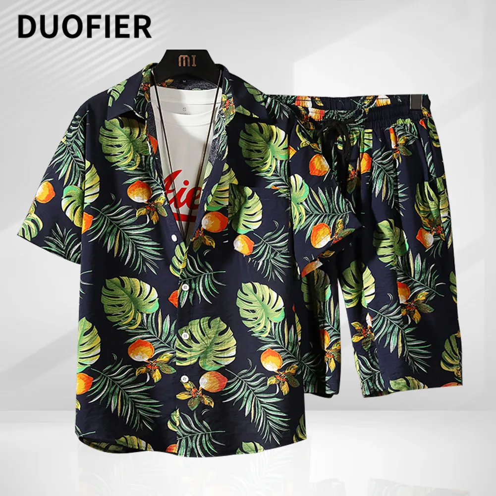 Men's Tracksuits 2 Pieces Set Hawaiian Shirts Beach Shorts Mens Casual Streetwear Summer 12 Floral Print Loose Short Sleeve Holiday Suits 230707