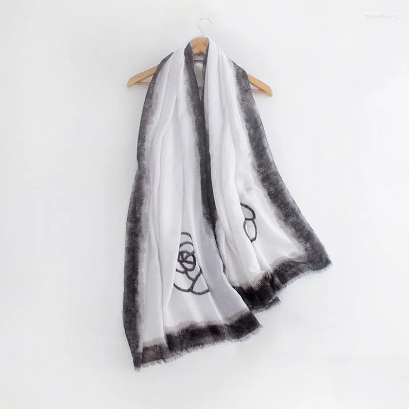 Scarves Cotton Linen Scarf For Women Black White Floral Flower Print Headscarf Female Hijab Sprint Autumn Fashion Light Long Shawl Wraps