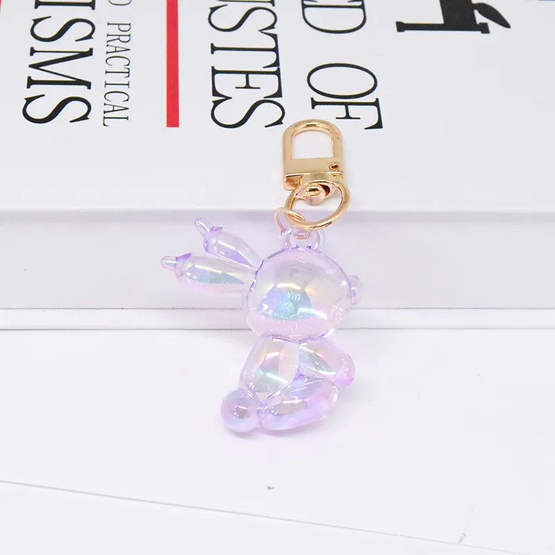 Creative Balloon Rabbit Keychain Pendant Fashion Acrylic Animal Cartoon Laser Cute Rabbit Bag Car Keychains Jewelry Gift