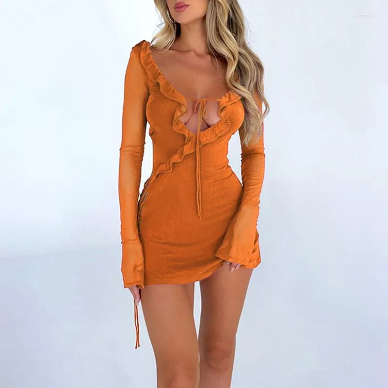 Save Big on Bulk Hollow Out Mini Dress Casual Dresses Sexy Hollow Out Mini  Party Summer Dress For Women 2023 Long Sleeves Femme Chic Cocktail Formal 