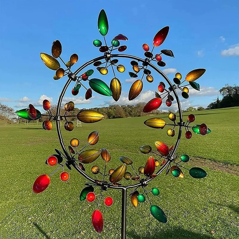 Garden Decorations Unique Rainbow Color Metal Windmill Outdoor Wind Spinners Collectors Courtyard Patio Lawn Decoration Gift Dropship 230707