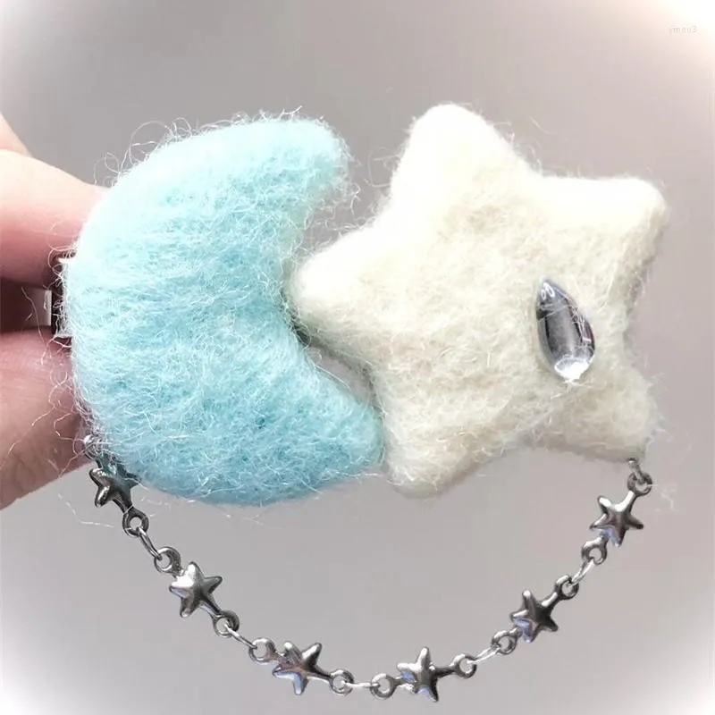 Hair Clips Teardrop Rhinestone Plush Moon Star Pentagram Tassel Clip Y2k Aesthetic Hairwear Vintage Fashion Accessories For Women