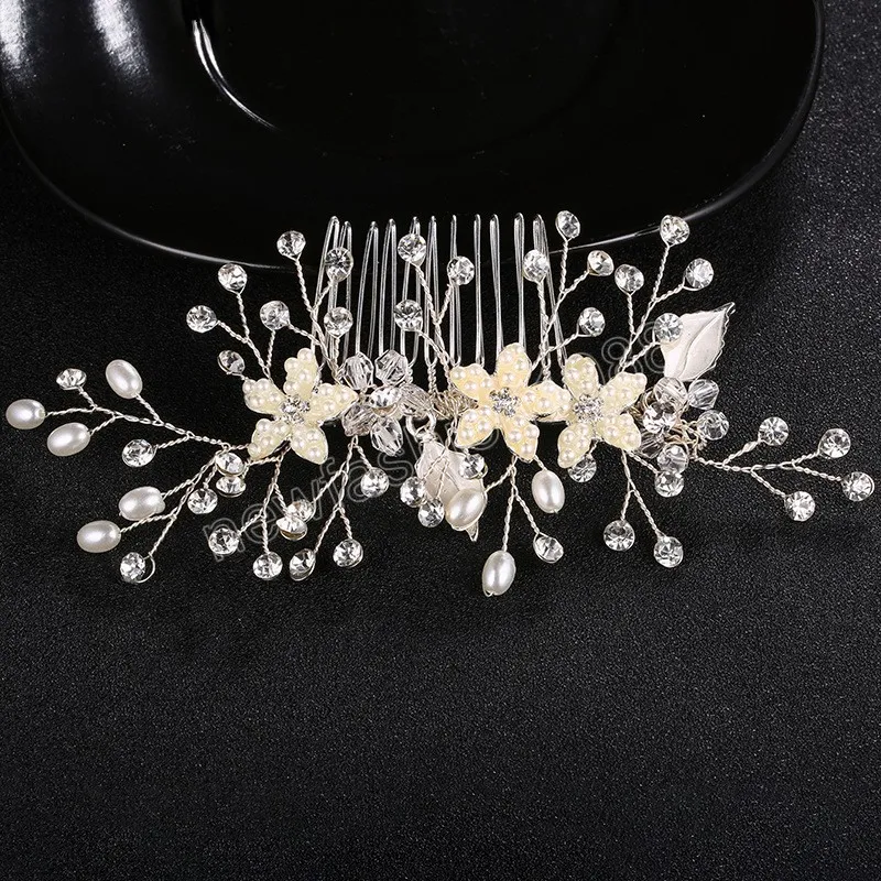 Kwiatowe perły grzebień do włosów ślubne wykwintne spinki do włosów Barrettes Jewel eleganckie akcesoria do włosów dla kobiet Bridal Cryst chluba