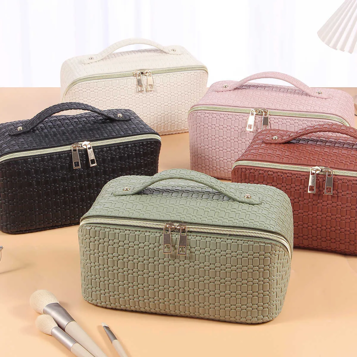 Lady Cosmetic Bags Cases Daily Luggage Hrs Makeup Bag Crace Special Pu Weaving Severs