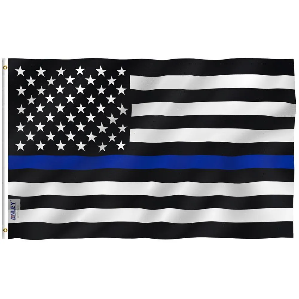 Banner Flags Anley 3x5 Foot Thin Blue Line USA Flag - Honoring Law Enforcement Officers Flags Polyester 230707