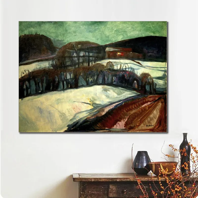 Arte su tela astratta Das Rote Haus Im Schnee Edvard Munch Pittura a olio artigianale Modern Decor Studio Apartment