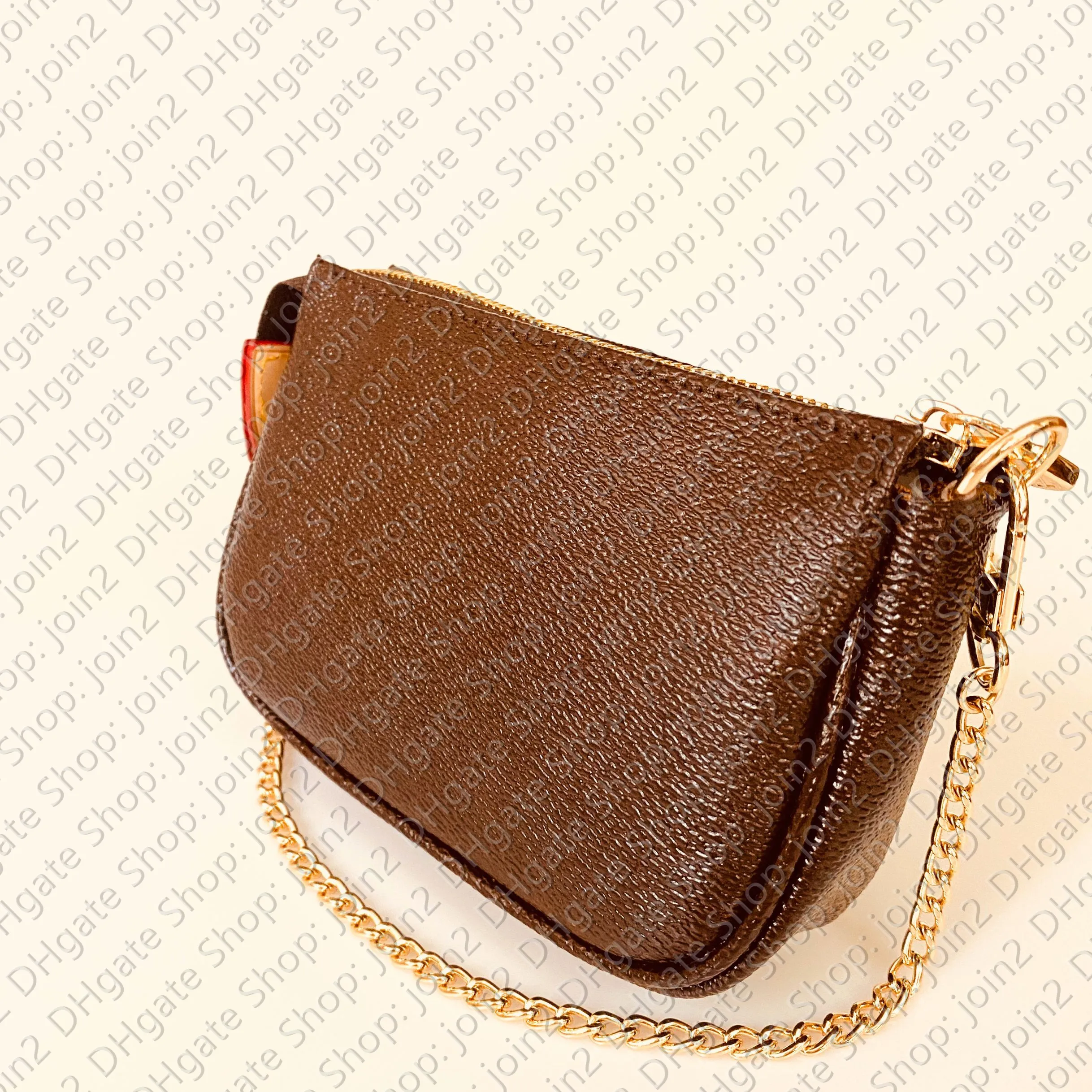 Brown Leather Envelope Crossbody Bag with Chain Mini Size Floral Letter Pattern Women Fashion Handbag Purse