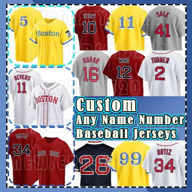 5 Enrique Hernandez 11 Rafael Devers basebolltröja Justin Turner Retro David Ortiz Ted Williams Boston Masataka Yoshida Alex Verdugo Chris Martin Chris Sale Wong