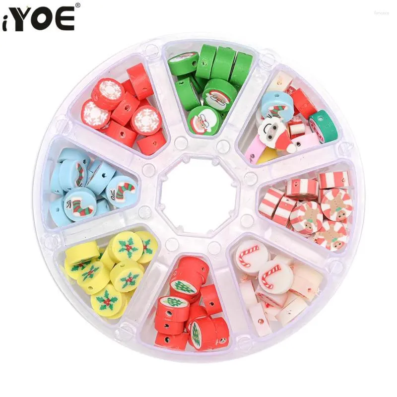 Beads IYOE 120pcs 10mm Christmas Kit Santa Snowflake Snowman Polymer Clay For DIY Necklace Bracelet Jewelry Making Set