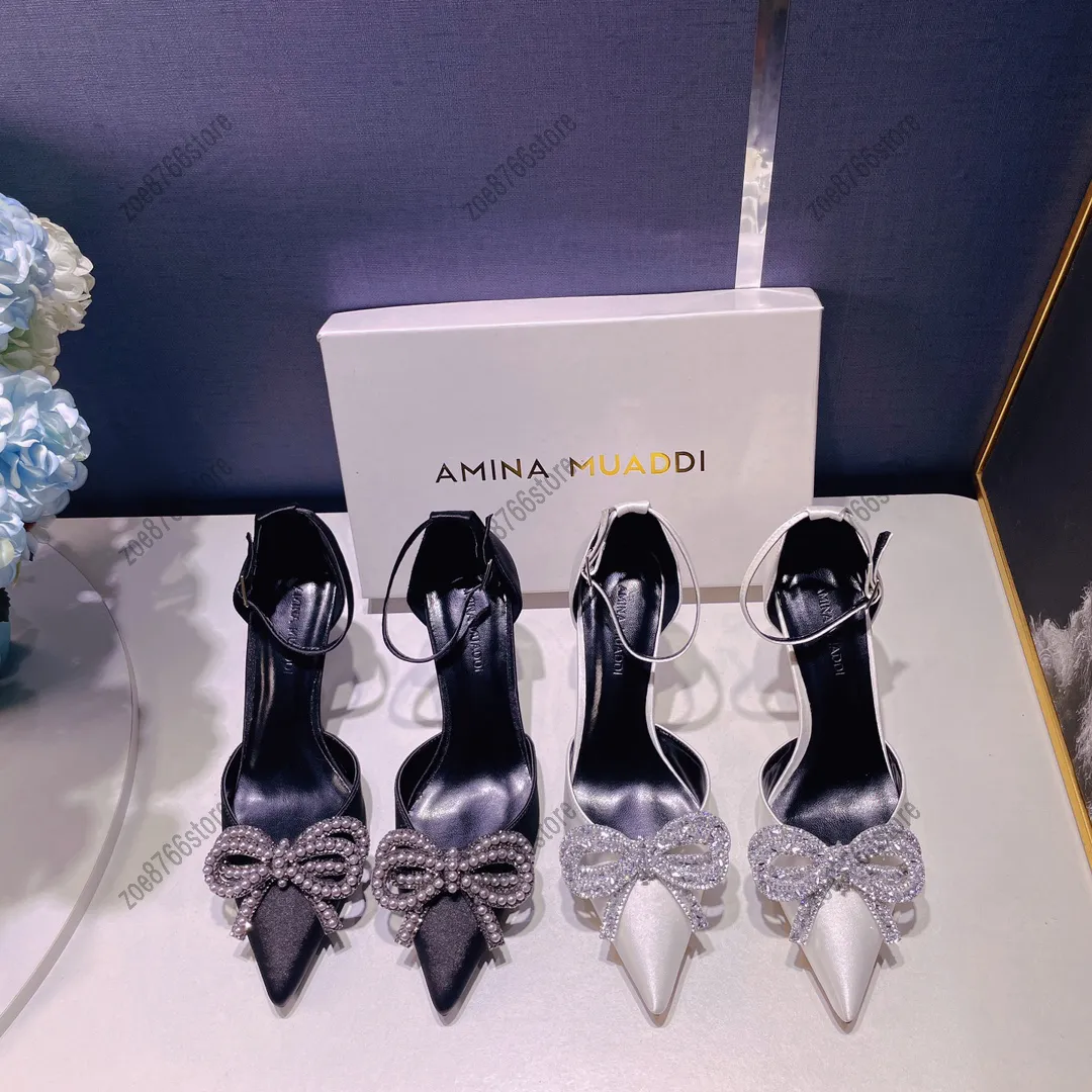 Luxe dames geklede schoenen met spitse neus met diamant strass designer dames zwart wit mode klassiek dames huwelijksfeest resort