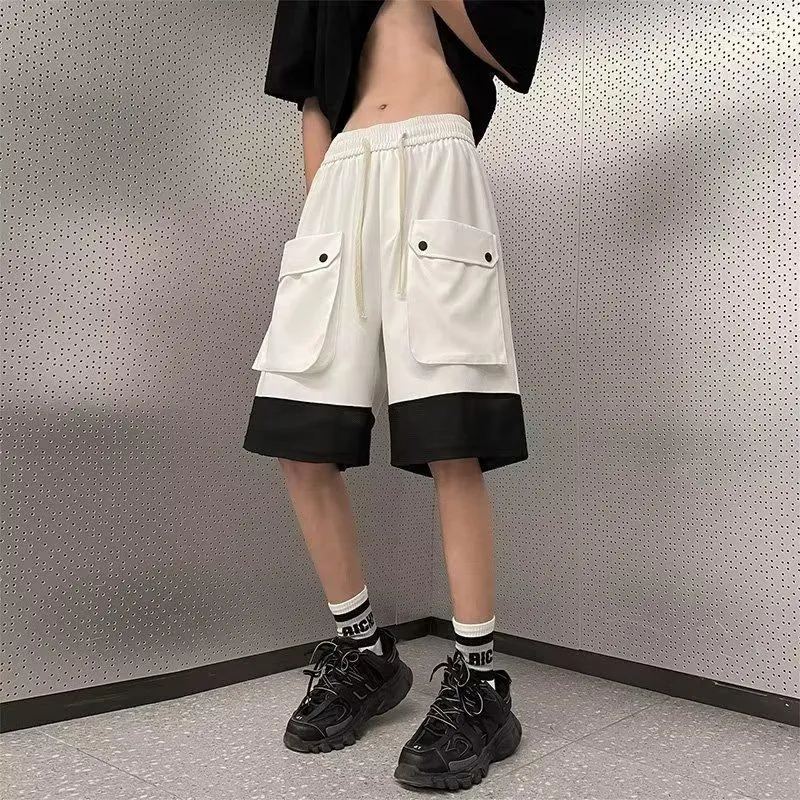 Männer Shorts 2023 Sommer Schwarz Und Weiß Patchwork Elastische Taille Baggy Basketball Jogginghose Streetwear