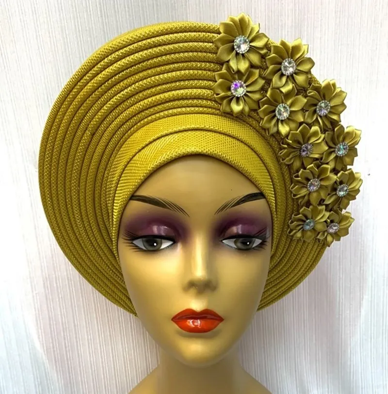 Tecido e costura africano headtie turbante nigeriano tecido aso oke muçulmano headwear gele head wrap sego headtie alta qualidade 230707