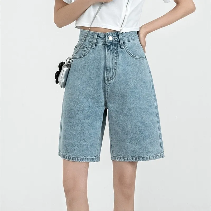 Shorts Feminino ZHISILAO Jeans Sólido Na Medida Do Joelho Curto Namorado Casual Cintura Alta Calça Jeans Larga Pernas Verão 230707