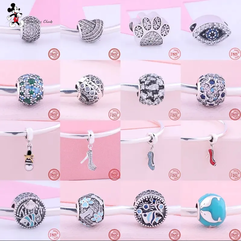 Per charm pandora ciondoli perline in argento 925 bracciale scarpe tacco alto delfino pallavolo fascino zircone scintillante