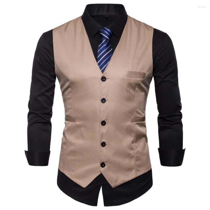 Men's Vests Elegant Formal Waistcoat Sleek V-neck Vest With Single-breasted Design Pockets Slim Fit For Business Or Special Occasions