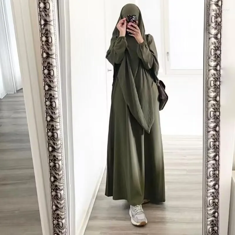 Etniska kläder Hooded Muslim Kvinnor Hijab Klänning Bön plagg Jilbab 2-delad Set Abaya Med Khimar Ramadan Eid Djellaba Kostymer Abayas Dubai
