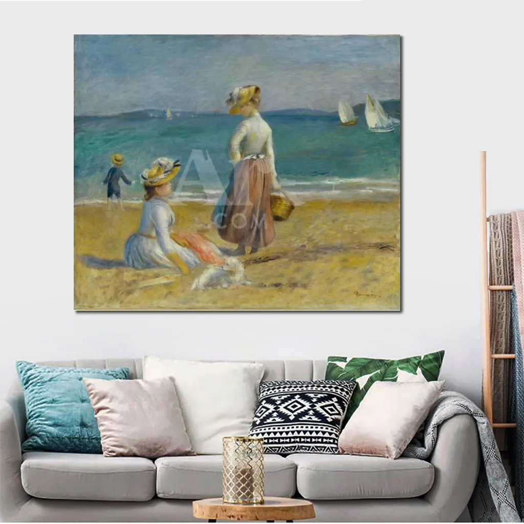 Fait à la main Pierre Auguste Renoir Peinture à l'huile Figures sur la plage 1890 Moderne Toile Art Moderne Paysage Salon Décor