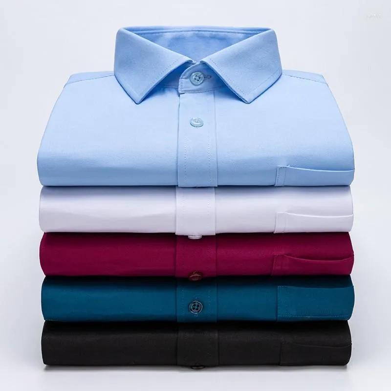 Camisas casuais masculinas 2023 5 peças/lotes Homens negócios escritório elástico sedoso não-ferro camisa social bolso manga longa roupas elásticas padrão