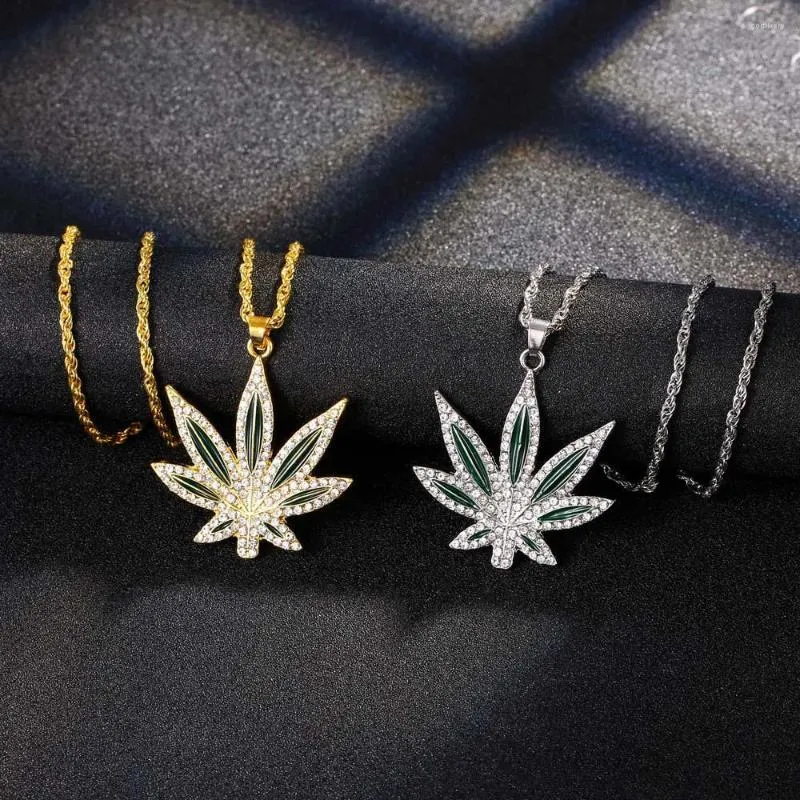 Colares com Pingente Hip Hop Colar Fimble Leaf Cristal Pingentes Para Homens Mulheres Moda Personalizada Jóias Presentes