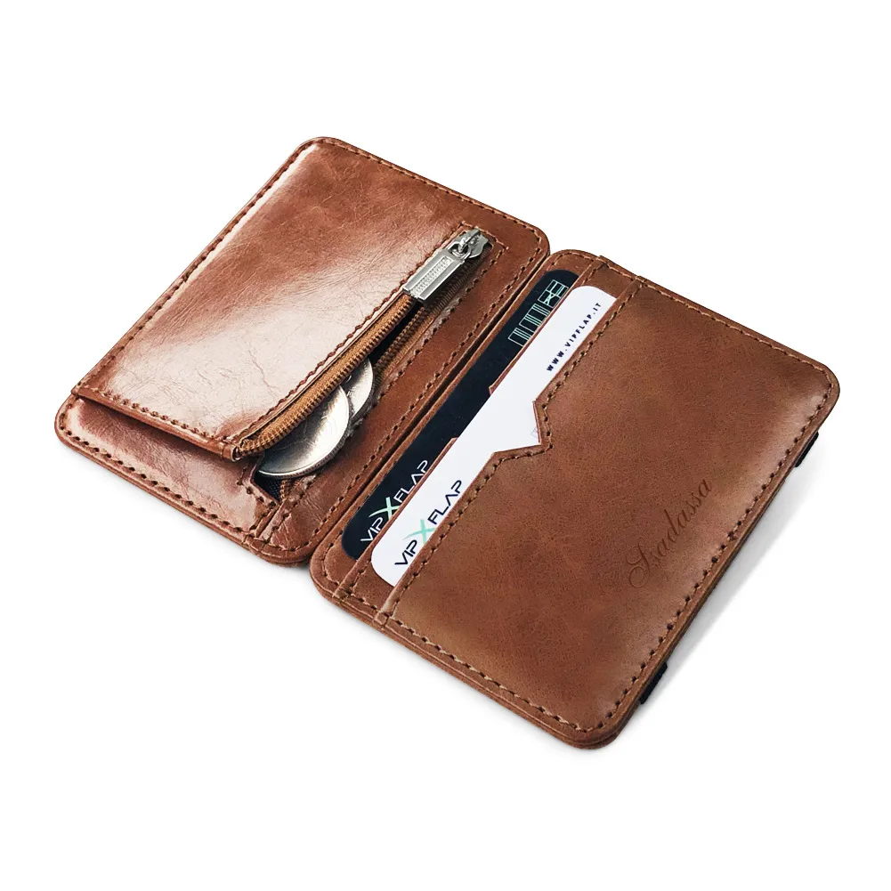 Nouveau mode homme petit portefeuille magique en cuir avec poche à monnaie Mini sac à main pour hommes sac d'argent porte-carte de crédit pince pour argent comptant