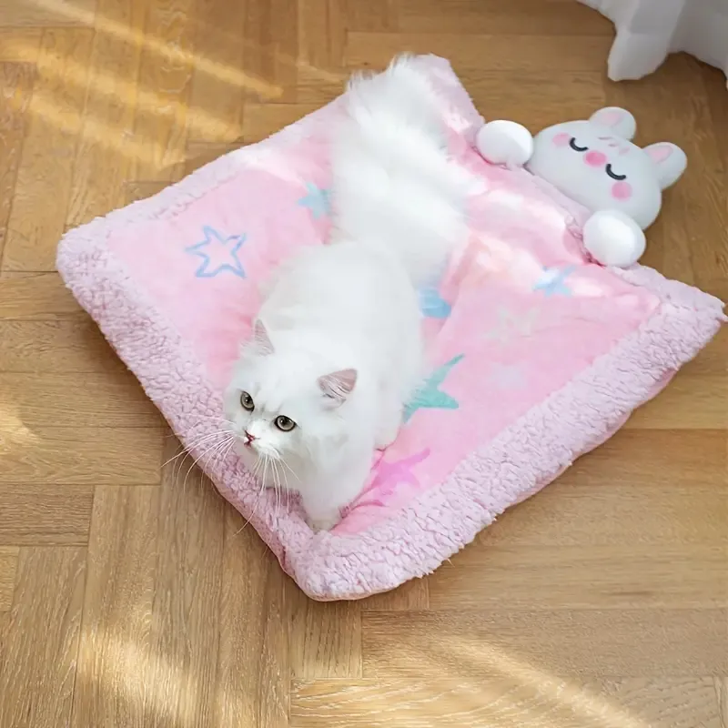 Cute Pet Bed With Stars Pattern, Quilt Shaped Pet Sleep Bed For Small Dogs & Cats, Creative Pet Mat