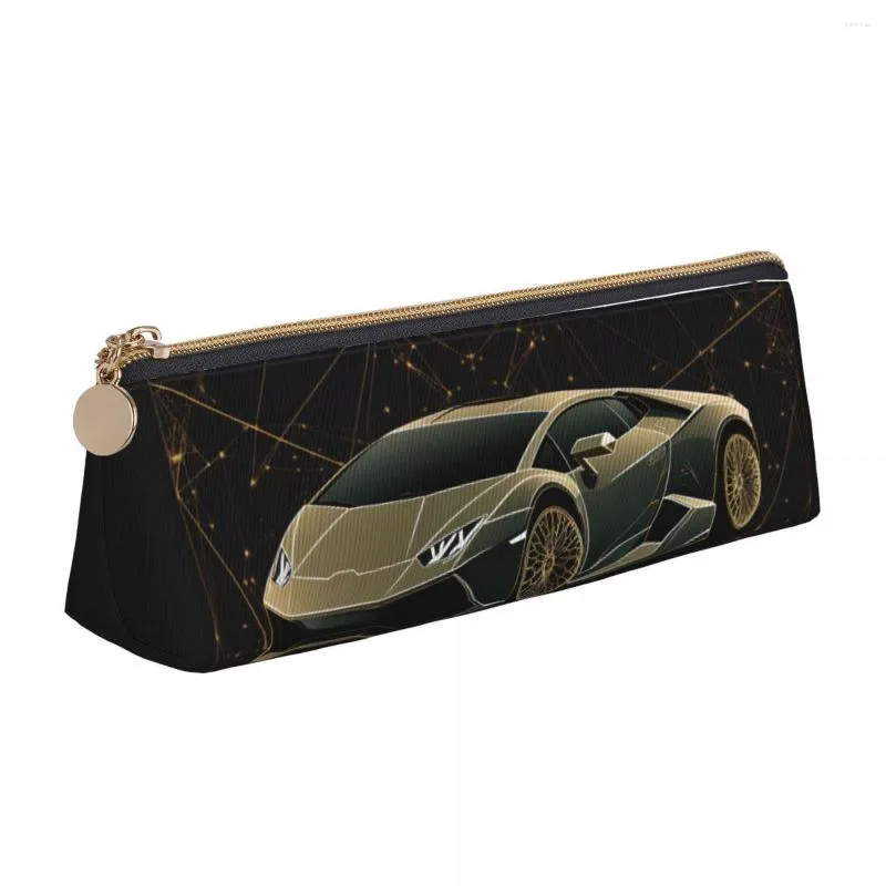 Noble voiture de sport en cuir porte-crayon Art minimaliste Astro géométrie collège filles garçons boîte à fermeture éclair imprimer Triangle stylo sacs